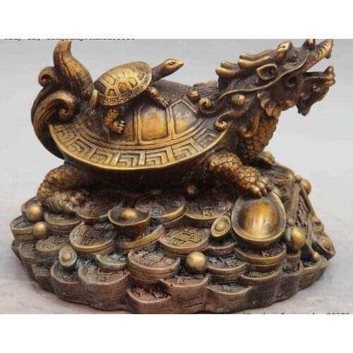 China Bronze Wealth Money Yuanbao Bixie Dragon Tortoise Turtle Animal Statue