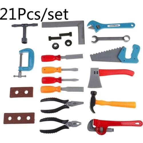 21Pcs Pretend Play Toy Building Tools Kits Ax Carpentry Construction Instruments For Children Early Educational Set Boys Gifts