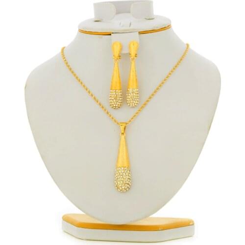 Dubai Fashion Jewelry Sets For Women crystal Water Drop Necklace Pendant Earrings African Statement Bridal Wedding Party Gift