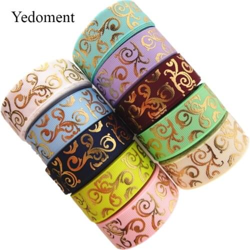 7/8'' 22mm 10 yards glitter gold foil printed grosgrain ribbons handmade DIY hair bows MD16101202