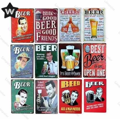Beer Metal Sign Tin Plaque Vintage Wall Sticker Metal Sign Retro Style Metal Sign Tinplate Shabby Metal Plate for Man Cave Decor