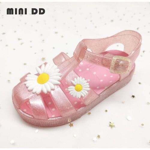 Mini DD high Summer 2021 new small daisy girl sandals flower Kids jelly shoes Korean children roma jelly Beach shoes DD016