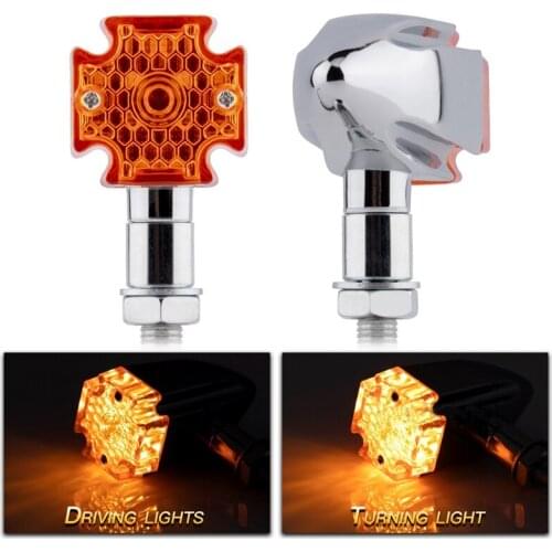 Motorcycles Chrome Amber Cross LED Turn Signal Light Brake Indicator Lights 10mm for Suzuki Yamaha Universal