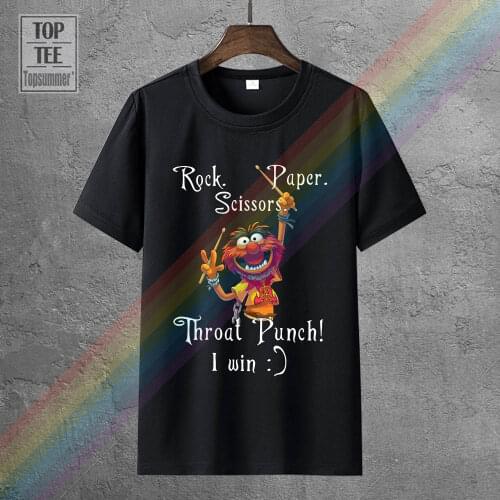 Muppets Rock Scissors Paper Throat Punch I Win Fun Tshirt Black Cotton Men S 6Xl