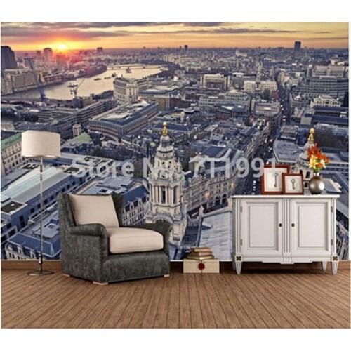 Custom 3D Wallcoverings mural for television sofa bedroom papel de parede London at Twilight View from St. Paul 's Cathedral