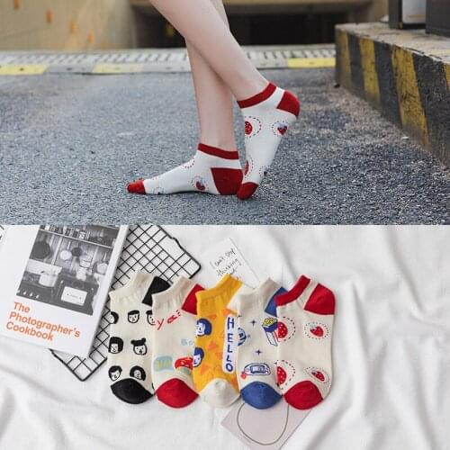 Spring Summer Kawaii Cartoon Strawberry Woman Socks Cotton Japanese Harajuku Style Funny Abkle Socks Women 42102
