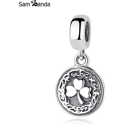 New 100% 925 Sterling Silver Beads Charm Lucky Clover Hanging Pendant Fit Pandora Original Bracelet Charms Jewelry Gift