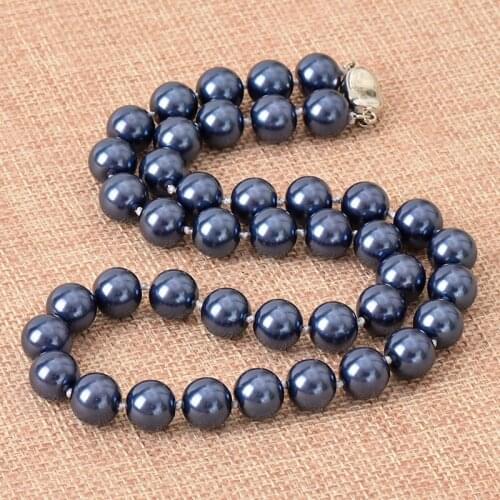 Imitation Pearls Necklace 10mm Size For Deep Blue Pearls Beads Making Diy Knotted 18inch Women Ladies Party Gifts H845
