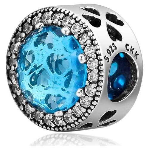 Fits for Pandora Charms Bracelets Radiant Rose Heart Beads with Sky Blue CZ 100% 925 Sterling Silver Jewelry Free Shipping