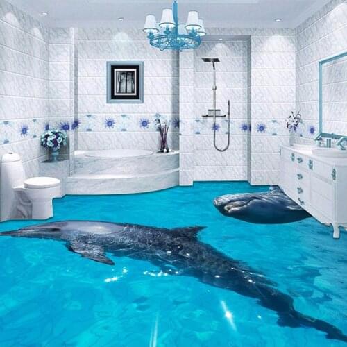 Custom Mural Dolphin Underwater World 3D Bathroom Floor Tiles Stickers Waterproof Self-adhesive Wall Decals Wallpaper Bedroom