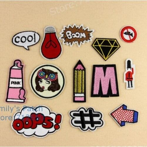 CPAM Shipping 10 pcs diamond cool oops Boom Embroidered patch iron on Motif Applique garment embroidery patches DIY accessory