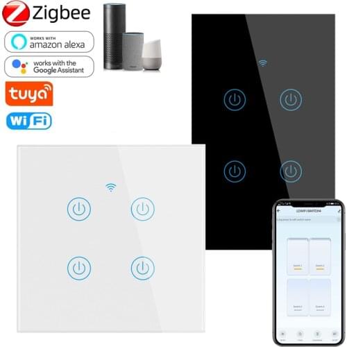 EU/US 1/2/3/4 Gang WiFi Smart Light Switch Wall Touch Switches APP Control Waterproof Resists Scratch Work with Alex Google Home