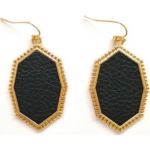 Vintage Geometric Polygon Leather Drop Earrings for Women Gold & Silver Color Frame Earrings Fashion Retro Jewelry