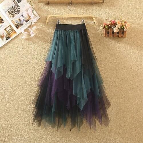 Summer Womens High Quality Pleated Gauze Skirts Elegant Temperament Irregular Mesh Skirt Adult Pettiskirt Dance Skirts Y183