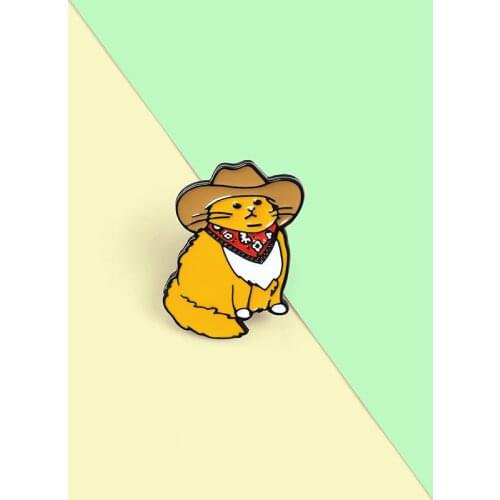 Cowboy Cats Enamel Pin Custom Funny Animal Hat Brooches Shirt Lapel Bag Cute Badge Cartoon Kitten Jewelry Gift for Friends