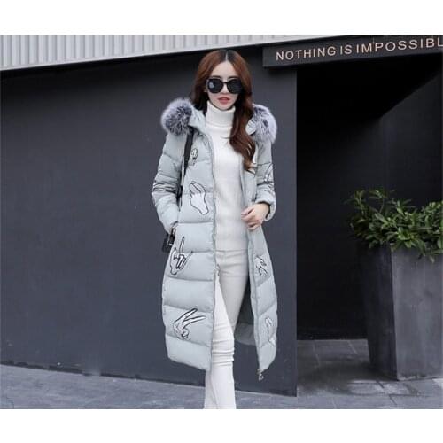 2020 New White Duck Down Jacket Long Women Parka Fur Collar Hooded Warm Winter Coat Female Jackets Abrigos Mujer WXF402