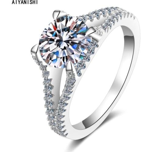 AIYANISHI 925 Sterling Silver Moissanite Diamond 2CT Round Rings for Women Anillos Silver Jewelry Wedding Bijoux Femme Accessory