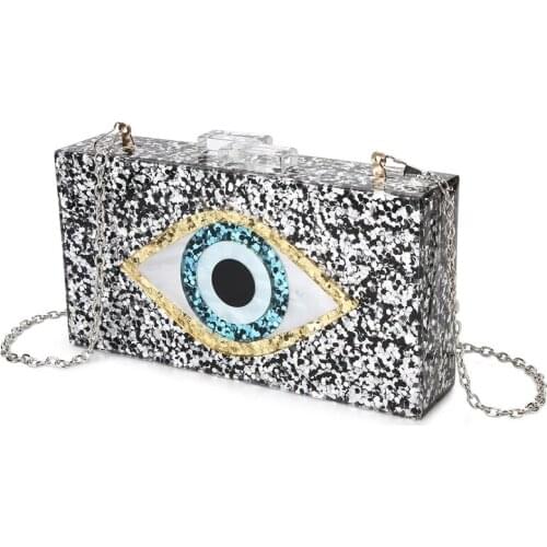 Acrylic Clutch Bag Women Elegant Cartoon Eye Evening Bag Fashion Sequin Female Clutch Purses