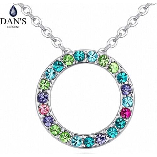 DANS Element Real Austrian Crystals White Gold Color Lettle O Circle Round Pendant Necklace for Women Valentine Gift 123491