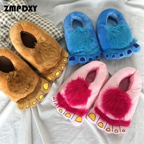 Winter Home Men Warm Slippers Soft Short Furry Plush Slides Funny Cartoon Slippers Halloween Plush Zombie Slippers Unisex Shoes