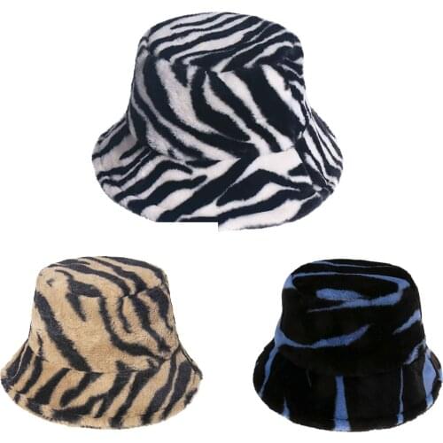 Winter Adult Womens Stripe Print Casual Wild Fashion Plus Velvet Thick Rabbit Fur Windproof Fisherman Hat Thermal Basin Hat