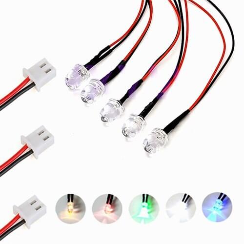 10Pcs 3V 5V 6V 9V 12V 24V 36V 48V 110V 220V Clear 10mm LED With 20cm Wire And XH2.54 Plug, Orange, Pink, Purple