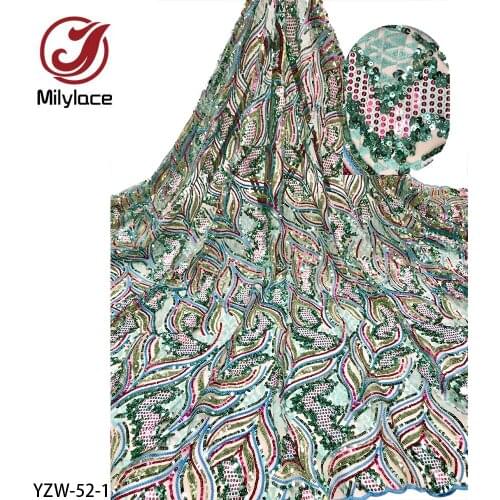 2021 High Quality Nigerian Lace Fabric Sequins Embroidery French African Lace Fabric for Wedding Dress YZW-52