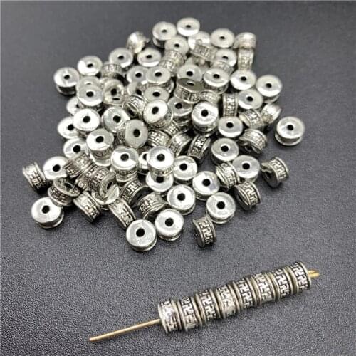 30pcs 6x6mm Alloy Beads Cap Ancient Silver Charms Spaced Beads Shape Pendant Charms For Jewelry Making DIY Accessories PJ060