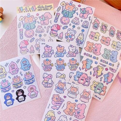 6pcs/lot Cartoon Cake Bear Cute stickers Sealing Paster Diy Hand Account Mobile Phone Water Cup Decorative Sticker Stationery