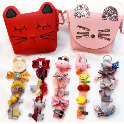 7Pcs/Set New Winter Baby Cute Cartoon Barrettes Hairpins Children Sweet Ornament Hair Clips Kids Lovely Gift Hair Accessories