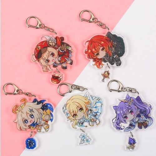 Anime Game Genshin Impact Keychain Klee Diluc Keqing Charm Acrylic Pendant Keyring Jewelry