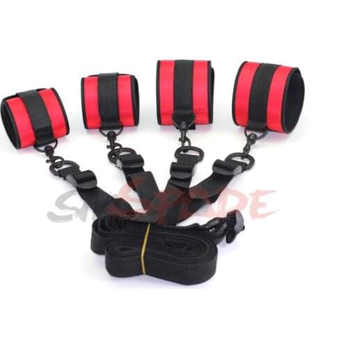 Satin bondage restraint kit sex underbed restraints kit handcuffs ankle cuffs fabric belt sex restraint sex products