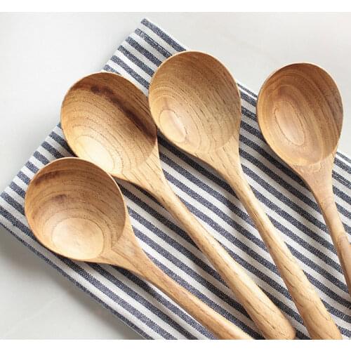 BalleenShiny 1pc Chestnut Wooden Soup Spoon Smooth Long Handle Honey Porridge Oatmeal Sauce Scoop Eco-friendly Kitchen Tableware