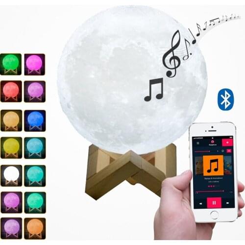 Bluetooth Speaker Moon Lamp 3D Printing LED Night Light 16 Color Flash Rechargeable Twinkle Atmosphere Light Children Gift