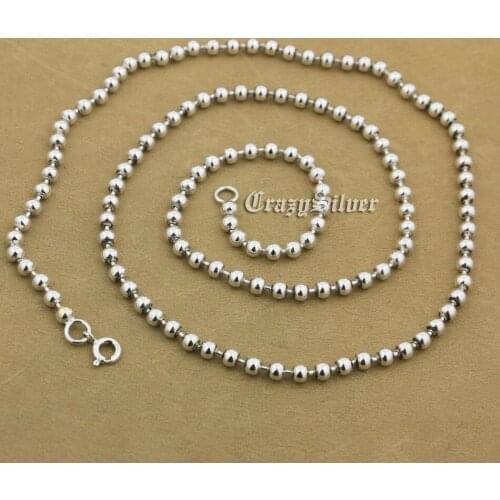 925 Sterling Silver Ball Bead Chain Biker Rocker Punk Necklace 8K016
