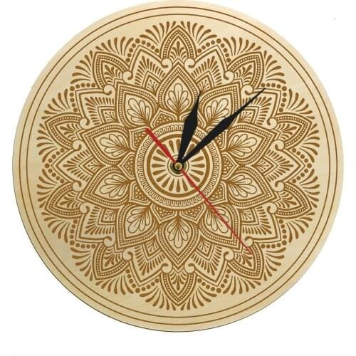 Bohemian Spiritual Hippie Boho Modern Wall Clock Mandala Flower Pattern Good Mood Wooden Wall Watch Meditation Decor