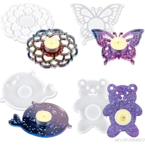 DIY Crystal Butterfly/Little Bear Tray Mold Lotus-shaped Epoxy Resin Mold Suitable for Home Decoration Table Wine Tray wholesale