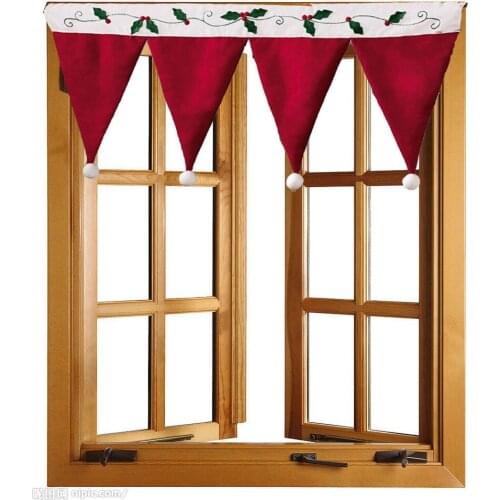 Door Window Drape Panel Santa Claus Hats Valance Christmas Curtain Decorations Xmas Curtain Decor Ornaments Red Home 107