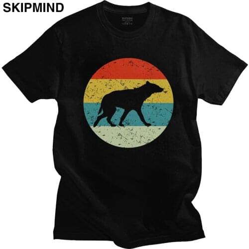 Retro Hyena Lover T Shirt for Men Cotton Sunset Graphic T-shirt Short Sleeved Africa Safari Wildlife Nature Furry Animal Tee Top