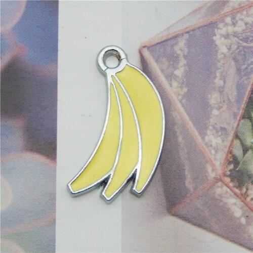 Julie Wang 5PCS Enamel Yellow Banana Charms Alloy White K Tone Artificial Fruit Pendants Bracelet Jewelry Making Accessory