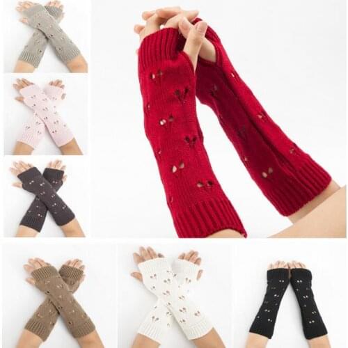 2019 new jacquard love knitting knit wool warm arm sleeve men and women long ski mitts