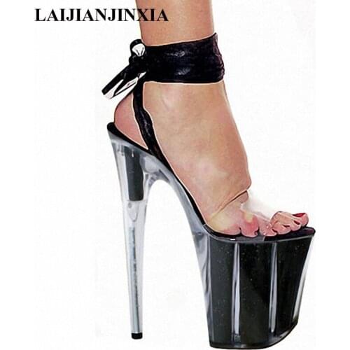 New 20cm the temptation of transparent sandals around the wrist with a black ribbon models of shoes, Dance Shoes