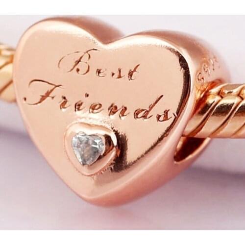 Original Rose Friendship Love Heart With Crystal Beads Fit 925 Sterling Silver Bead Charm Bracelet Bangle Diy Jewelry