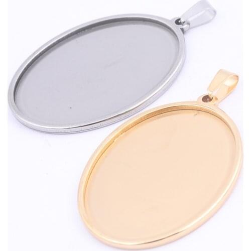 5pcs stainless steel oval cabochon base setting 30x40mm pendant tray bezel diy necklace blanks for jewelry making