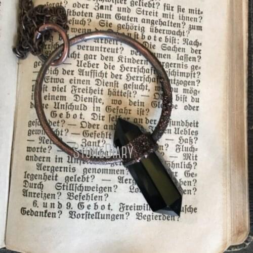 NM35259 Black Crystal Obsidian Necklace Large Crystal Wand Jewelry Stone Statement Necklace Gothic Jewelry Witchy Gift