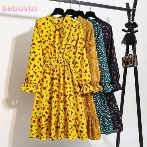 Fashion Za Korean Style Summer Shirt Dress Women Party Red Chiffon Vintage Dot Floral Long Sleeve V Neck Pleated Office Beach Es