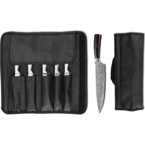 Portable Kitchen Chef Knife Roll Bag 5 Card Slots Waterproof Oxford Cloth Package Knives Storage Pockets Organizer Accessories