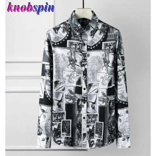 2019 Brand Printed Shirt men Casual Long sleeve Slim Chemise homme High quality Business male dress shirts Plus size 4XL Camisas