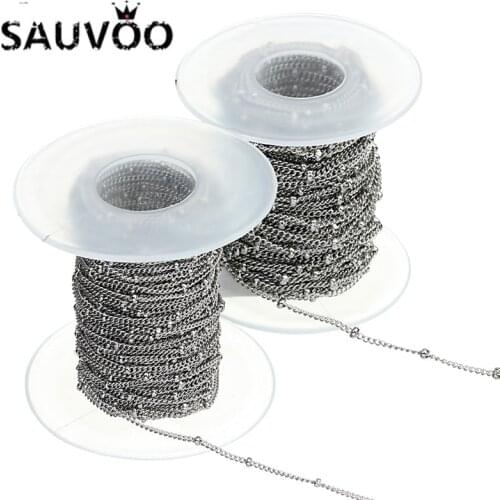 SAUVOO 10 Yard 1.5 2MM Stainless Steel Satellite Ball Bead Solder Twisted Curb Chain for Necklaces Bracelets Foot Jewelry Making