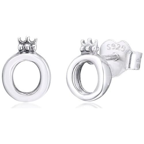 CKK Silver 925 Jewelry Polished Crown O Stud Earrings For Women Gift Sterling Silver Original Earring